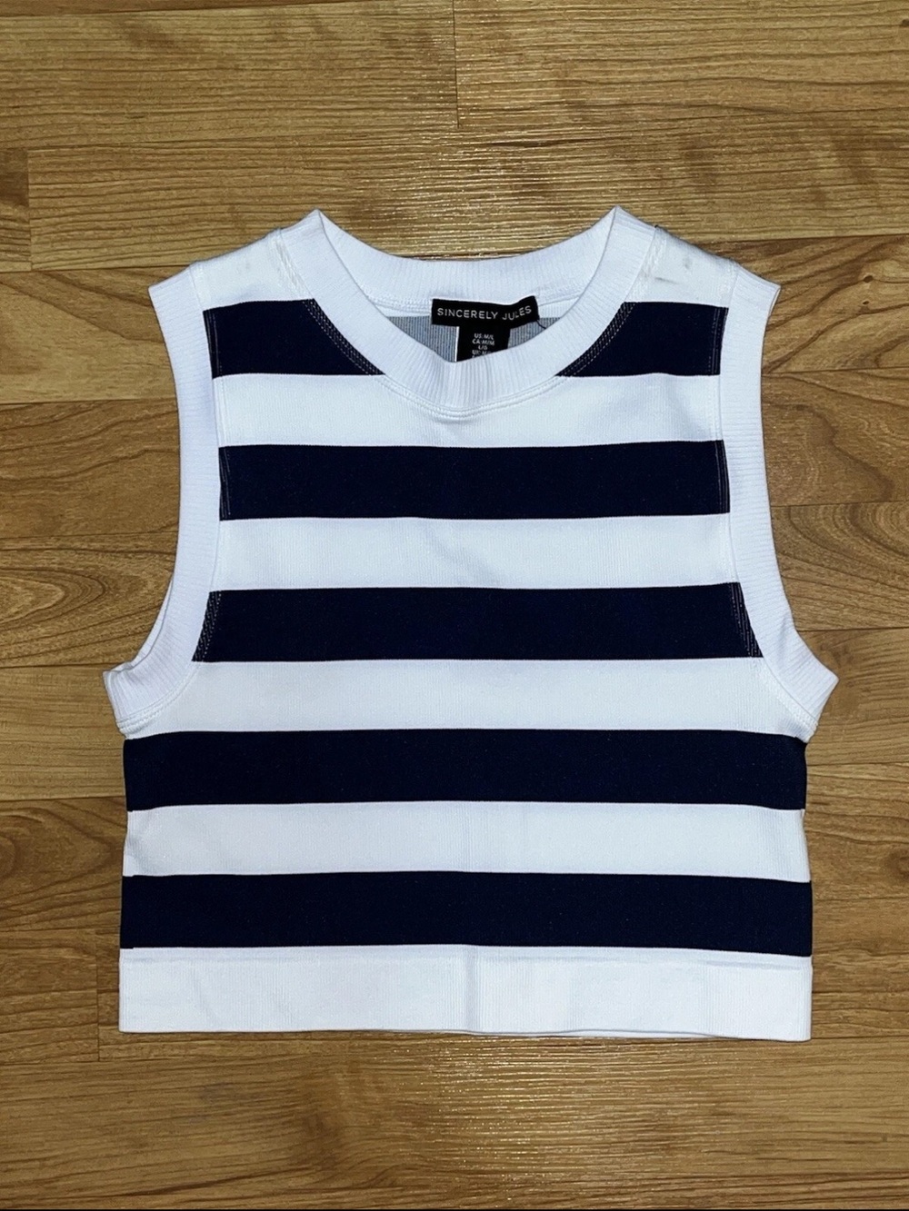 Sincerely Jules White and Navy Striped Crew Tank